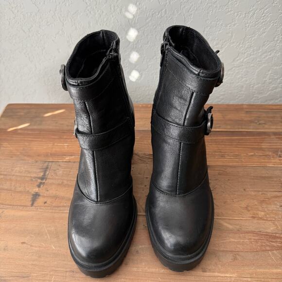 Women's Emanuele Crasto Lug‎ Sole Black Leather Buckle Ankle Boots Size 6.5 - Picture 3 of 10